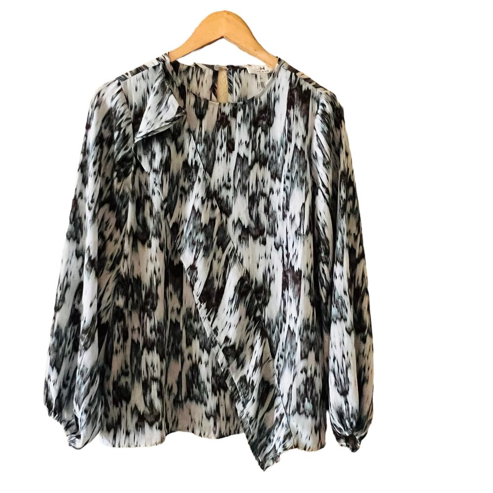 Halston Abstract Print Waterfall Long Sleeve Top Size XS - Picture 2 of 7